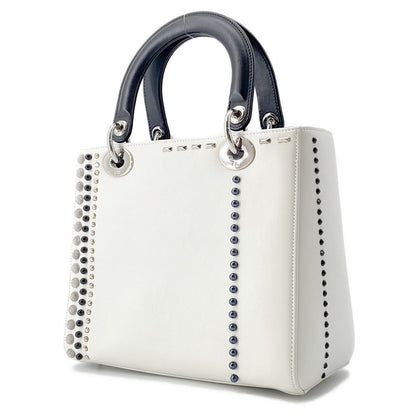Dior Lady Dior White/BlackM0550PVBC Leather Rhinestone Size Medium