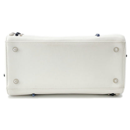Dior Lady Dior White/BlackM0550PVBC Leather Rhinestone Size Medium