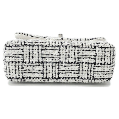CHANEL Mini Matelasse ChainShoulder Bag White/BlackA69900 Tweed Sequins Leather