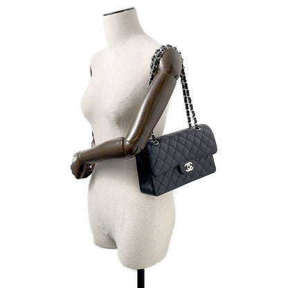 CHANEL Matelasse W Flap ChainShoulder Bag BlackA01113 Caviar Leather Size 23