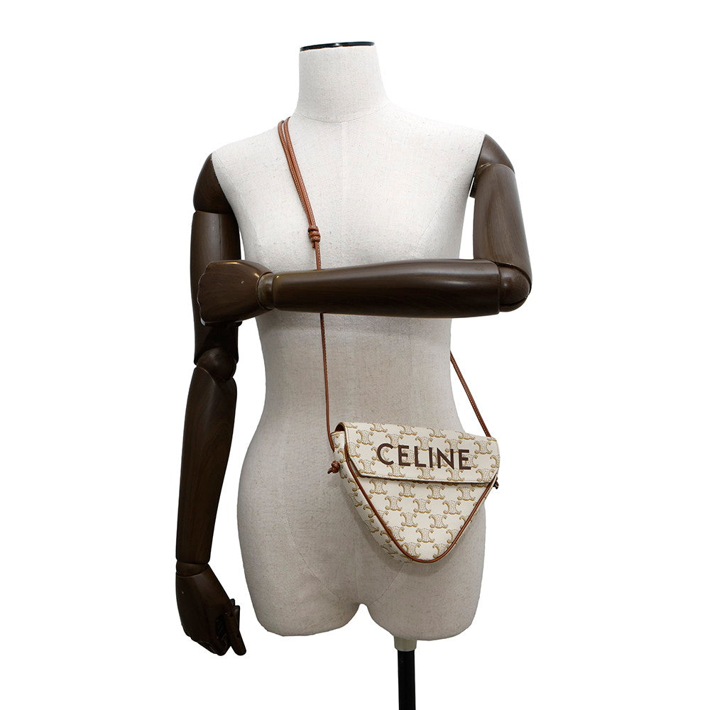 CELINE Triomphe Triangle Shoulder White/Brown195902 PVC Leather Size Mini