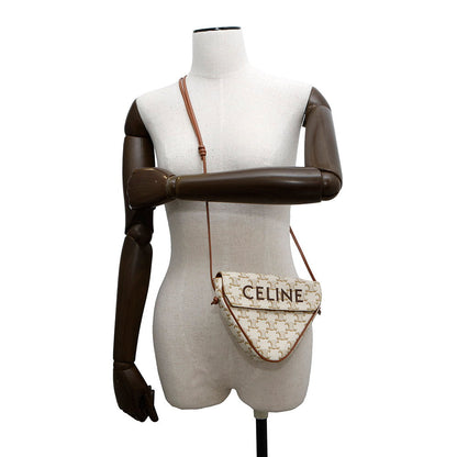 CELINE Triomphe Triangle Shoulder White/Brown195902 PVC Leather Size Mini