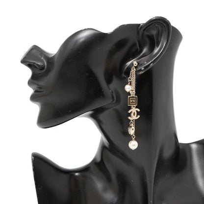 CHANEL CC Logo Perfume Bottle Heart Pearl Earrings Gold Metal Faux Pearl