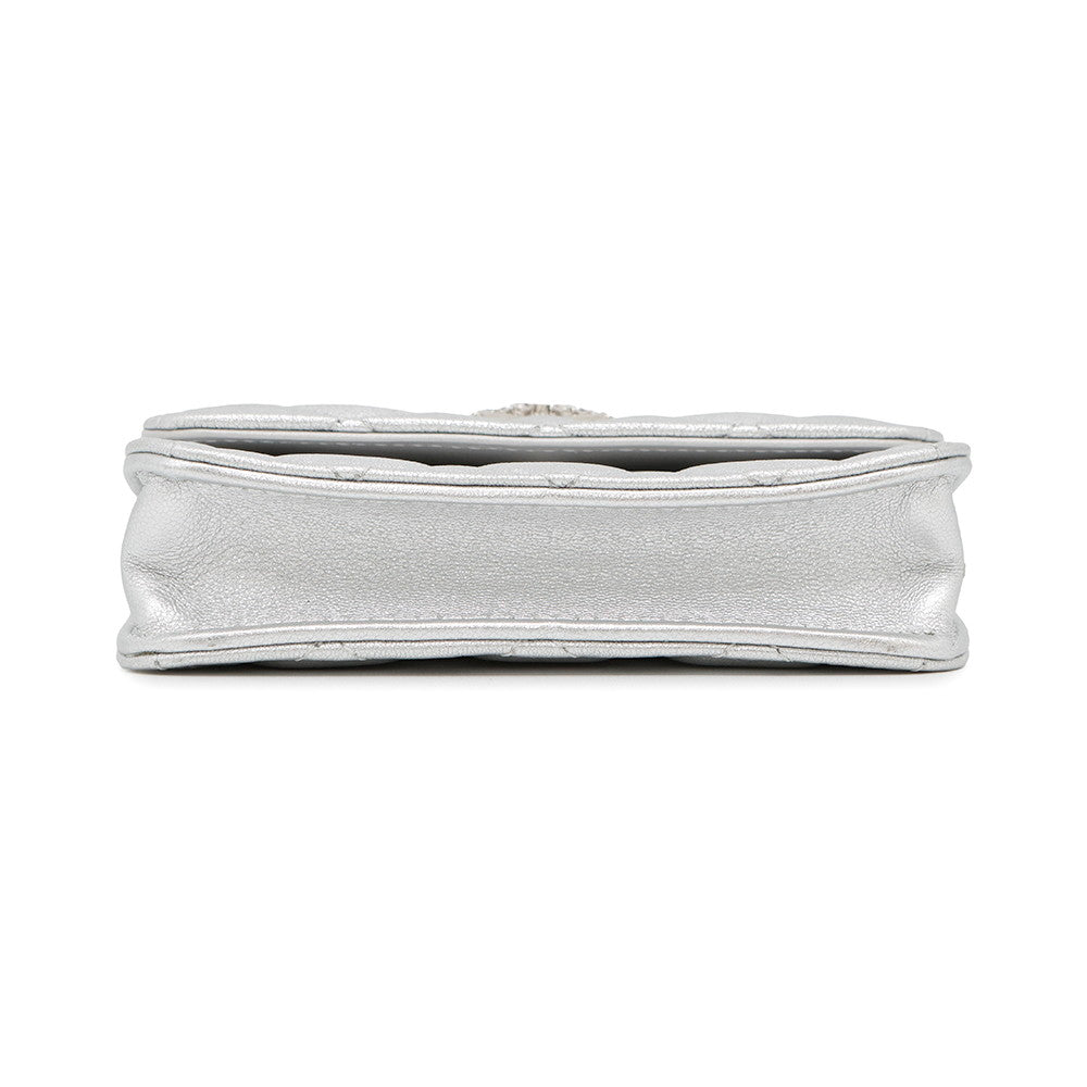 CHANEL Star Motif Chain Card Case Silver Lambskin