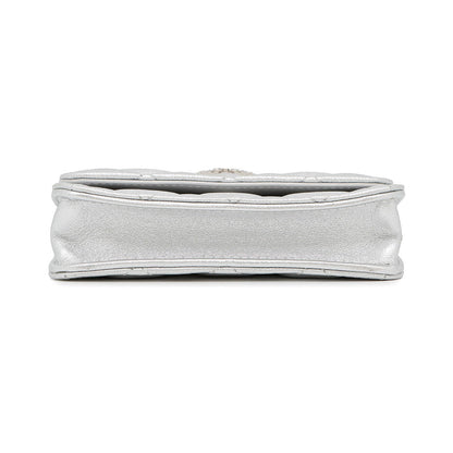 CHANEL Star Motif Chain Card Case Silver Lambskin