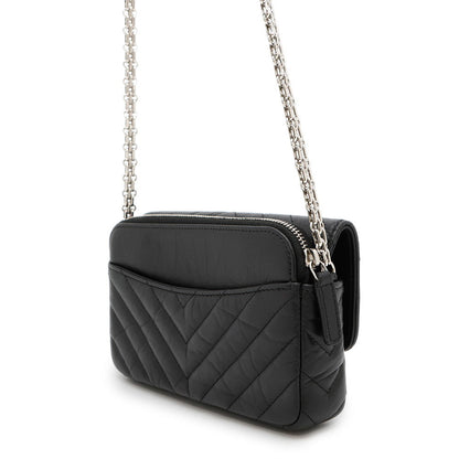 CHANEL Chevron 2.55 ChainShoulderPouch BlackAP2215 Lambskin