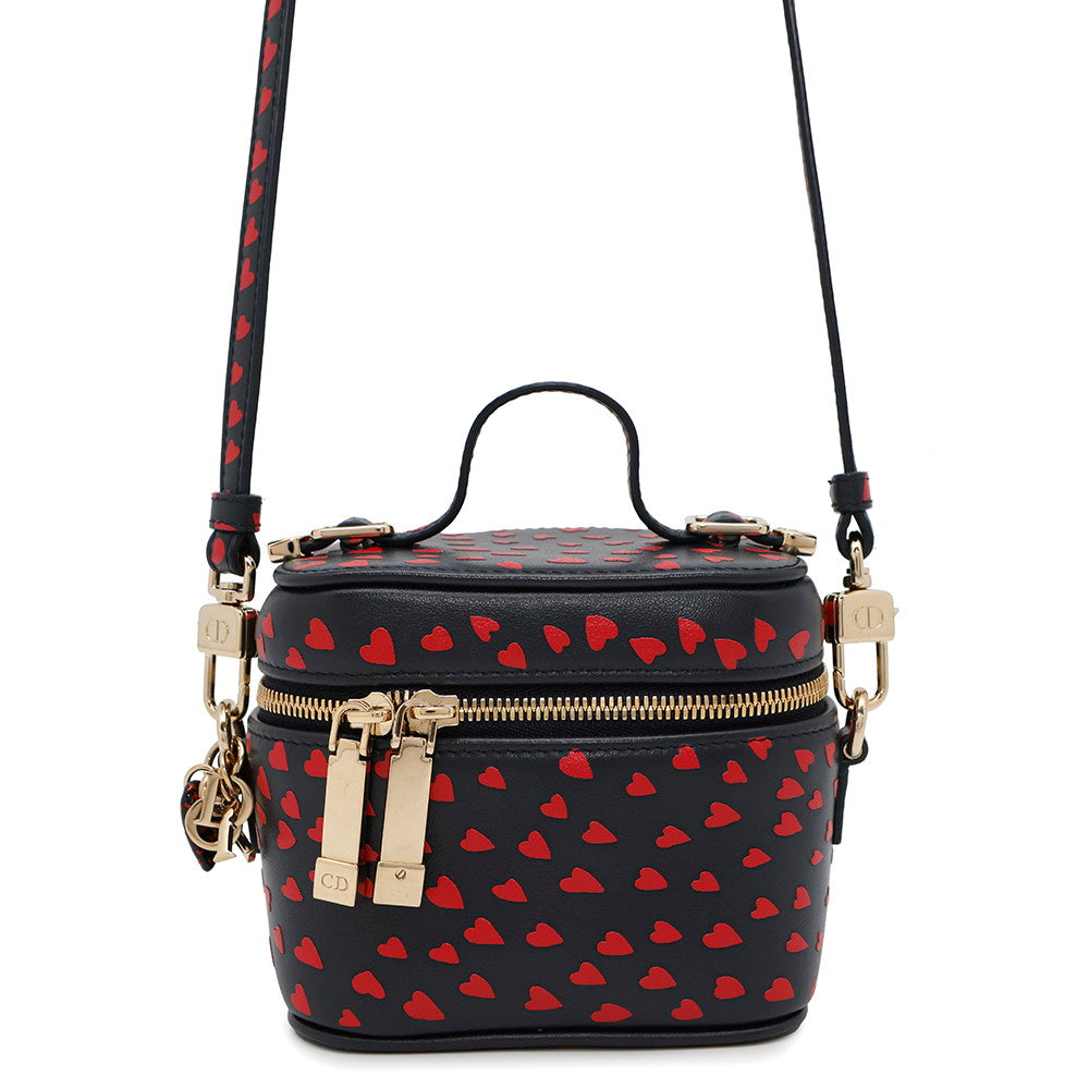 Dior Heart 2-Way Shoulder Vanity Pouch Navy/Red Leather