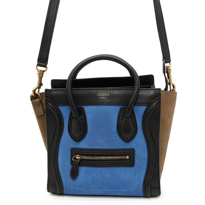 CELINE Luggage shopper Blue/Beige/Black168243 Suede leather Size Nano