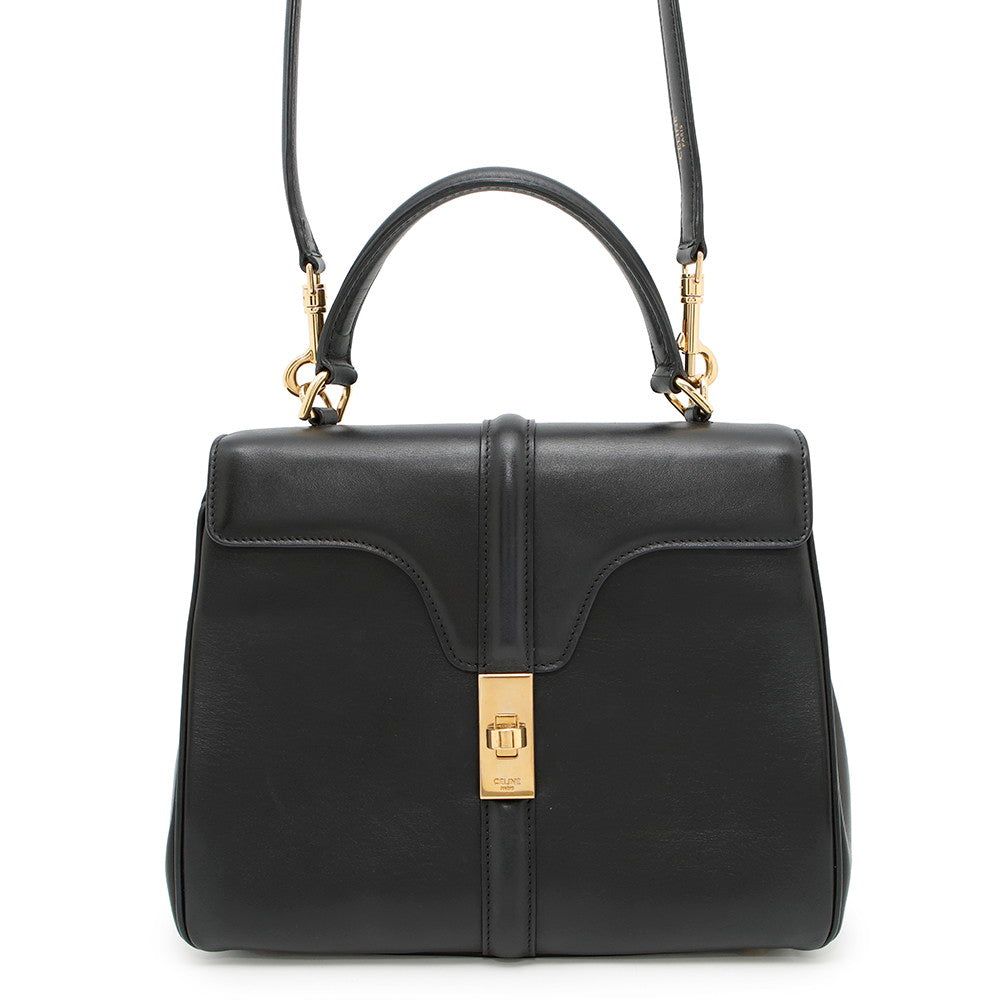 CELINE 16 SEISE 2WAY Handbag Black188003 Calf Leather Size Small