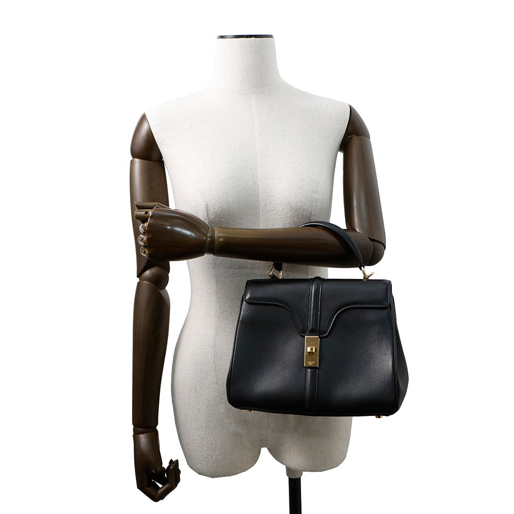 CELINE 16 SEISE 2WAY Handbag Black188003 Calf Leather Size Small