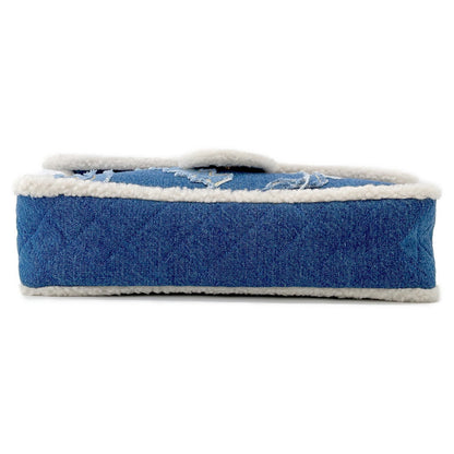 CHANEL Egyptian Line Single Flap Chain Shoulder Blue Denim Mouton