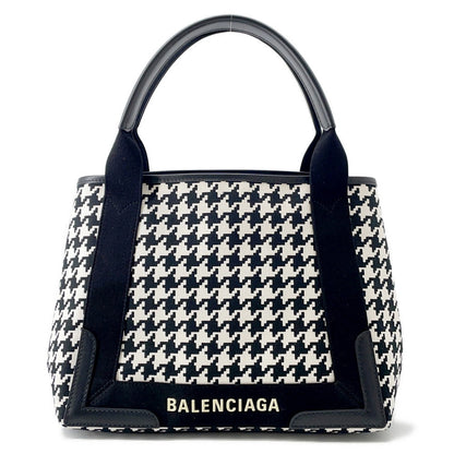 BALENCIAGA Navy Kabas White/Black339933 Canvas Leather Size S