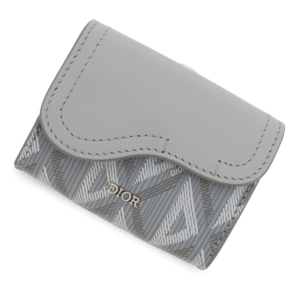 Dior CDDiamond Saddle Card Case Gray Leather PVC