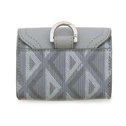Dior CDDiamond Saddle Card Case Gray Leather PVC