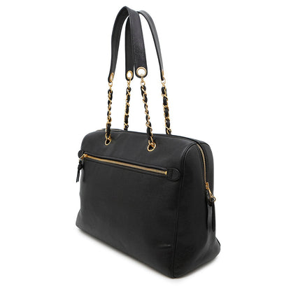 CHANEL CC Logo Chain Travel Bag Black Caviar Leather