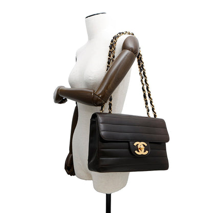 CHANEL Mademoiselle Chain Shoulder Bag Black Lambskin Size 30