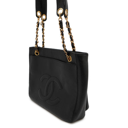 CHANEL CC Logo ChainTote Bag Black Caviar Leather