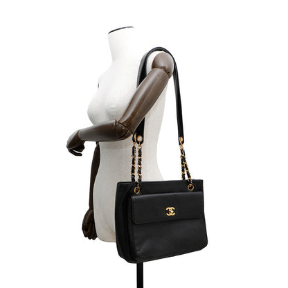 CHANEL CC Logo ChainTote Bag Black Caviar Leather