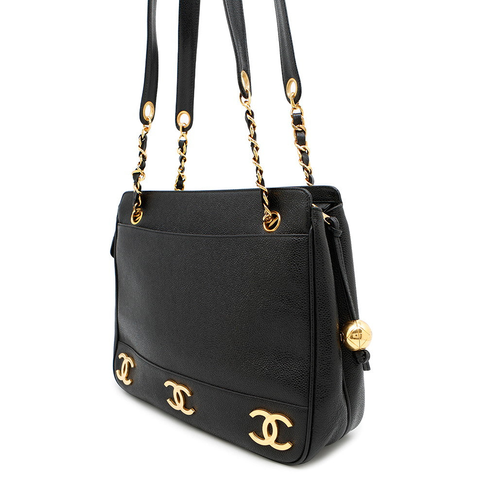 CHANEL Chain Tote Bag BlackA03675 Caviar Leather