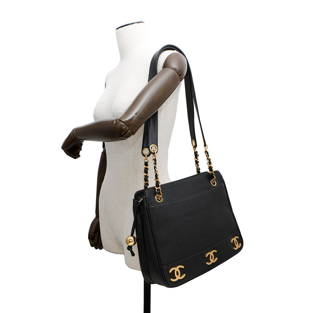 CHANEL Chain Tote Bag BlackA03675 Caviar Leather