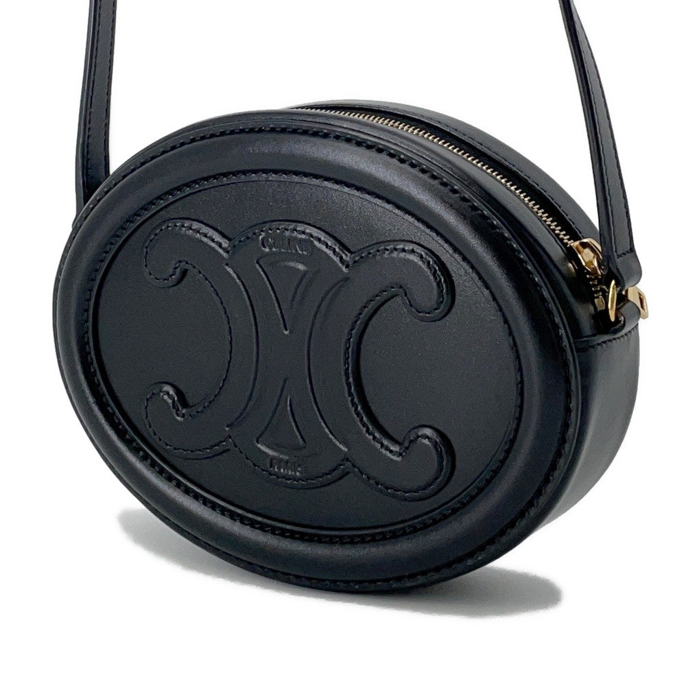 CELINE Oval Purse Cuir Triomphe Shoulder Bag Black10I703 Leather