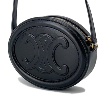 CELINE Oval Purse Cuir Triomphe Shoulder Bag Black10I703 Leather