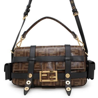 FENDI Flower Zucca Bucket Shoulder Bag Brown/Black8BR777 Leather coated Canvas