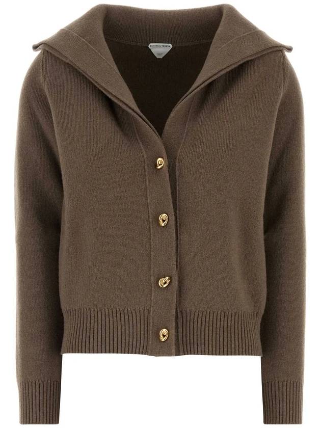 Luxury Bottega Veneta Compact Knot Button Wool Cardigan Chestnut Melange