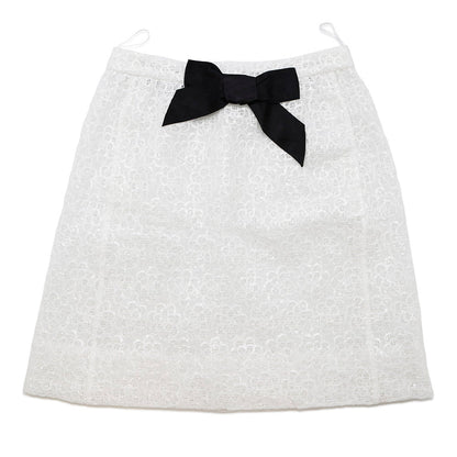 CHANEL Camellia Ribbon Lace Skirt Size 36 White/BlackP77294 Cotton100% Sequins