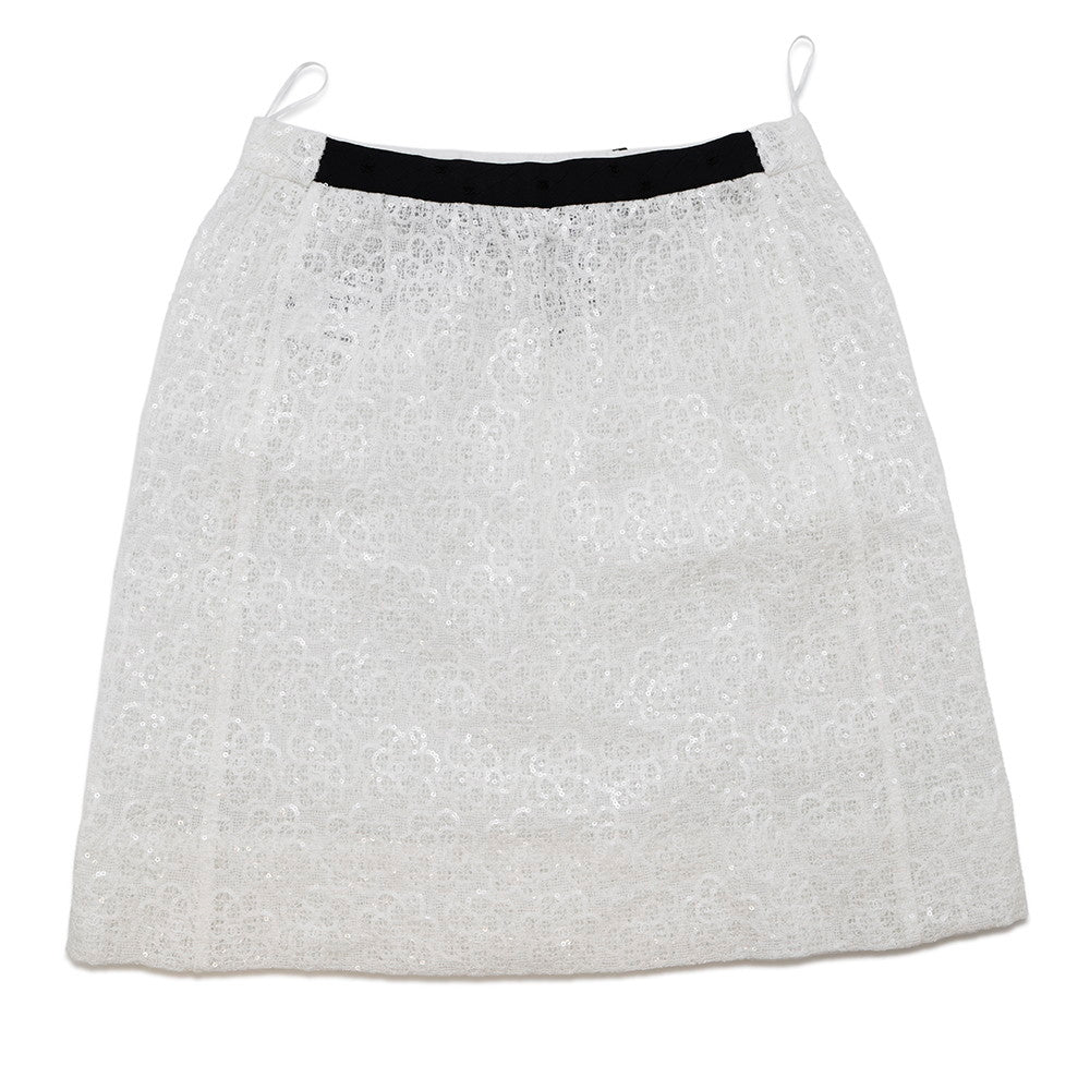 CHANEL Camellia Ribbon Lace Skirt Size 36 White/BlackP77294 Cotton100% Sequins