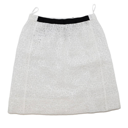 CHANEL Camellia Ribbon Lace Skirt Size 36 White/BlackP77294 Cotton100% Sequins