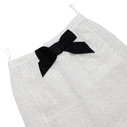 CHANEL Camellia Ribbon Lace Skirt Size 36 White/BlackP77294 Cotton100% Sequins