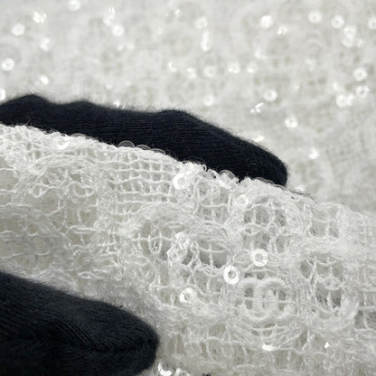 CHANEL Camellia Ribbon Lace Skirt Size 36 White/BlackP77294 Cotton100% Sequins