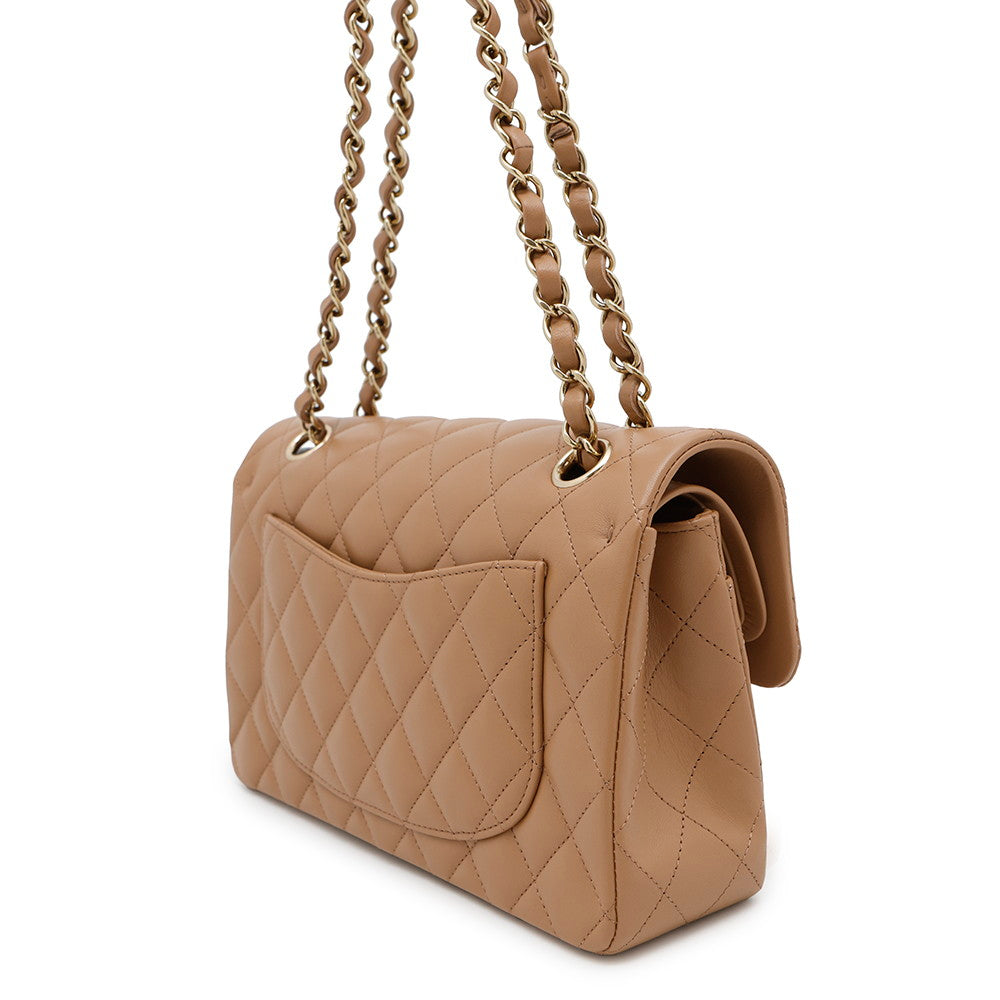 CHANEL Matelasse W Flap ChainShoulder Bag BeigeA01113 Lambskin Size 23