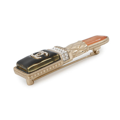 CHANEL Lipstick Brooch Black/PinkAB7677 Metal Rhinestone