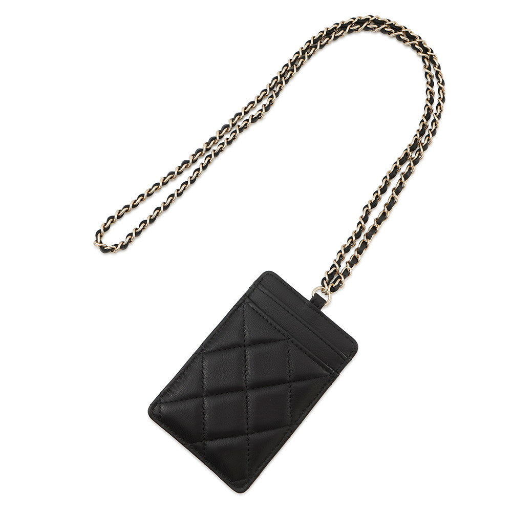 CHANEL Matelasse CC Logo ChainStrap Card Case BlackA01745 Lambskin