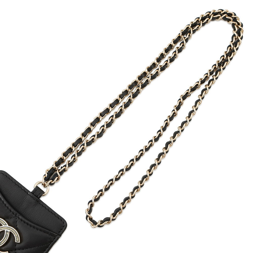 CHANEL Matelasse CC Logo ChainStrap Card Case BlackA01745 Lambskin