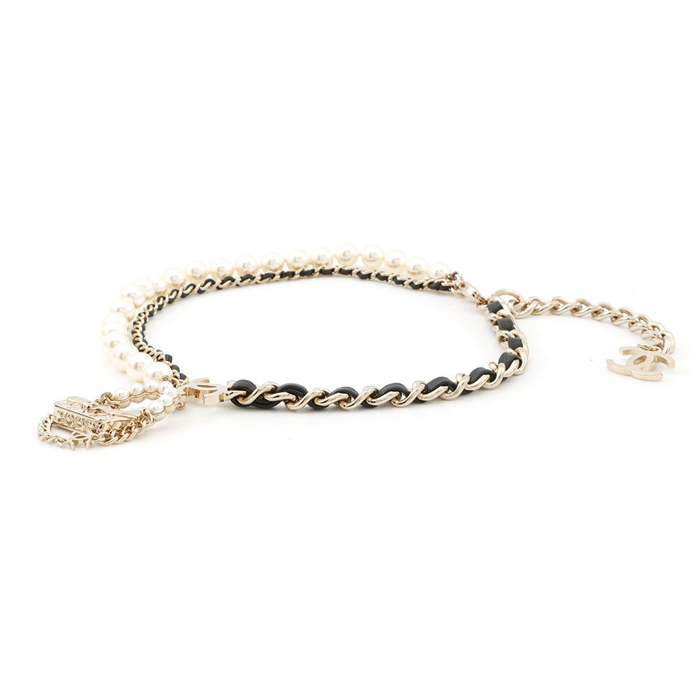 CHANEL Matelasse bag motif necklaceAB6125 Metal Leather Faux Pearl