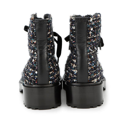 CHANEL CC Logo lace-up short boots Black/MulticolorG35154 Tweed Leather Faux Pearl Size 38H