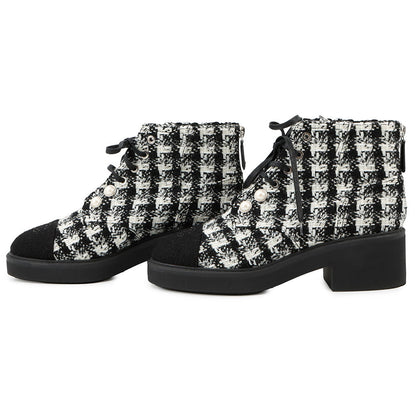 CHANEL short boots Black/WhiteG33823 Tweed Faux Pearl Size 38