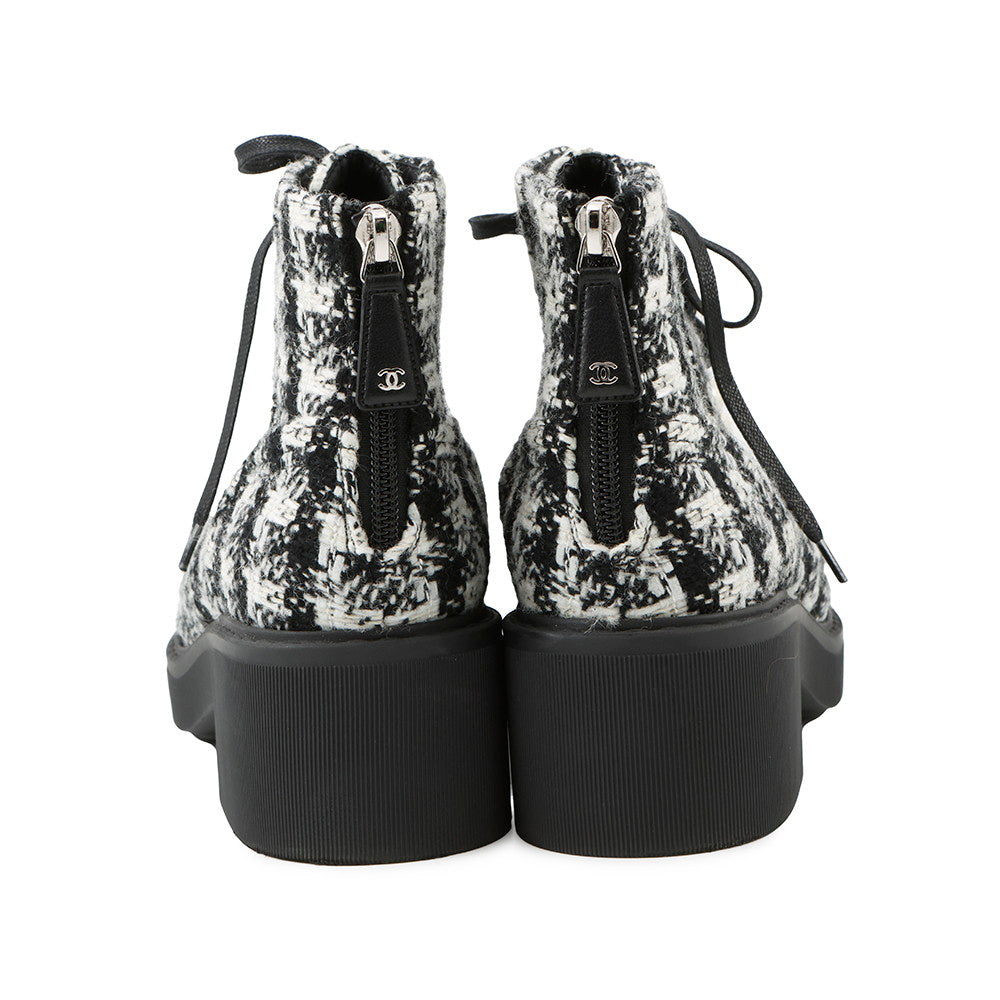 CHANEL short boots Black/WhiteG33823 Tweed Faux Pearl Size 38