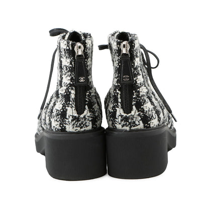 CHANEL short boots Black/WhiteG33823 Tweed Faux Pearl Size 38