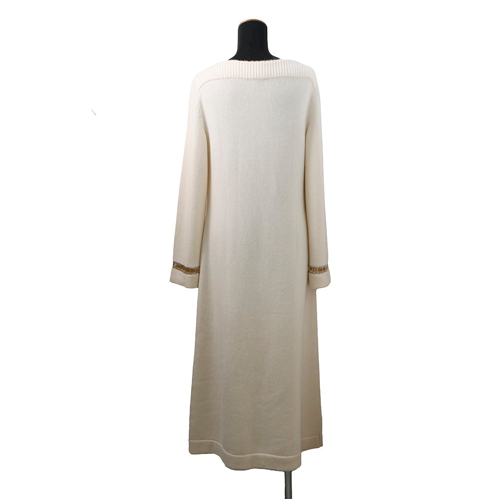 CHANEL CC Logo Chain Boat Neck Knit Dress Size 36 IvoryP62956 Cashmere100%