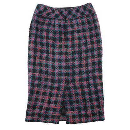 CHANEL CC LogoButton TweedSkirt Size 36 Black/Pink/MulticolorP73672 Wool 79% Nylon17% Polyester4% Rhinestone
