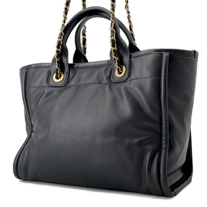 CHANEL Deauville 2-Way Shopping Bag BlackAS3257 Lambskin Size Small