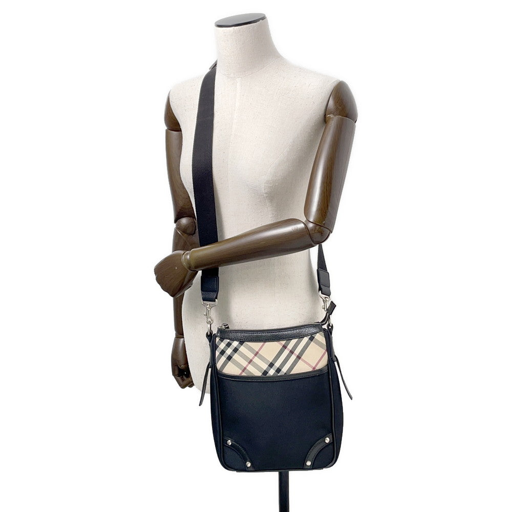 BURBERRY Shoulder Bag Black/Beige Canvas Leather