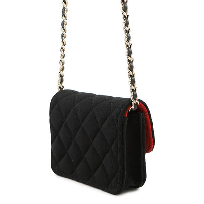 CHANEL Matelasse ChainShoulder Black Jersey Leather Size Mini mini