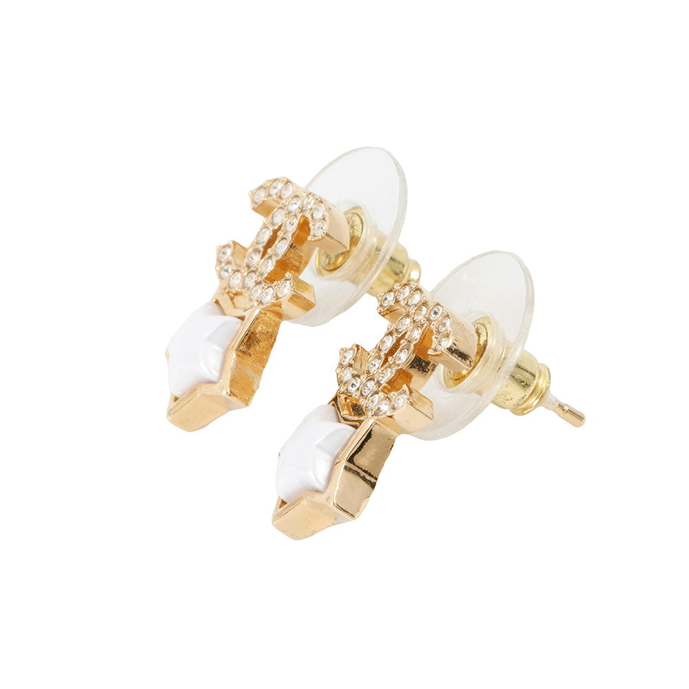 CHANEL CC Logo Rhinestone Earrings GoldABC823 Gold Plated Rhinestone
