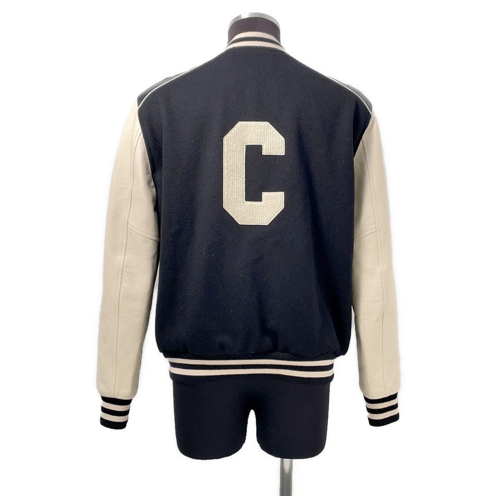 CELINE Leather Stadium Jacket Size 48 Black/White2V56D896C Wool 90% Nylon 10% Leather: Sheep Leather