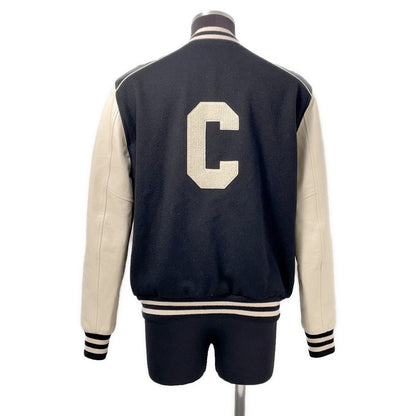 CELINE Leather Stadium Jacket Size 48 Black/White2V56D896C Wool 90% Nylon 10% Leather: Sheep Leather